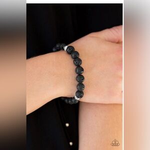 Black Lava Stone Bracelet with Silver Accents
